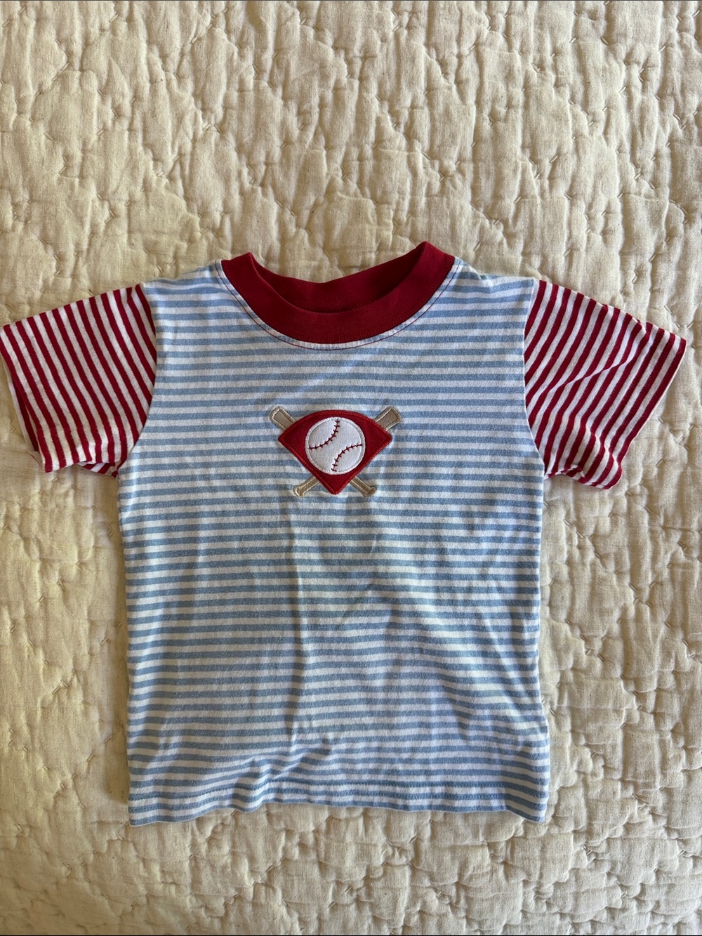 Little English Blue & Red Striped Baseball Tee